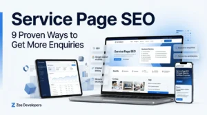 Service page SEO guide showing a UK business website generating enquiries